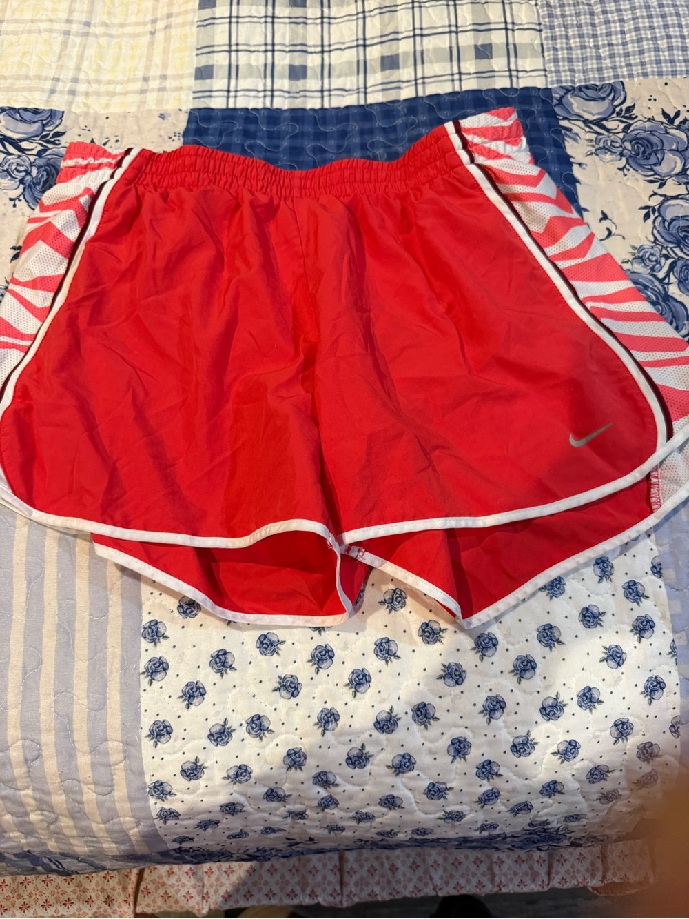 Nike Women's Red Athletic Running Shorts with Chevron Side Panels